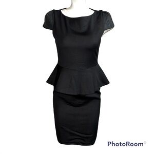 Alice & Olivia Black leather Cap Sleeve Peplum Dress